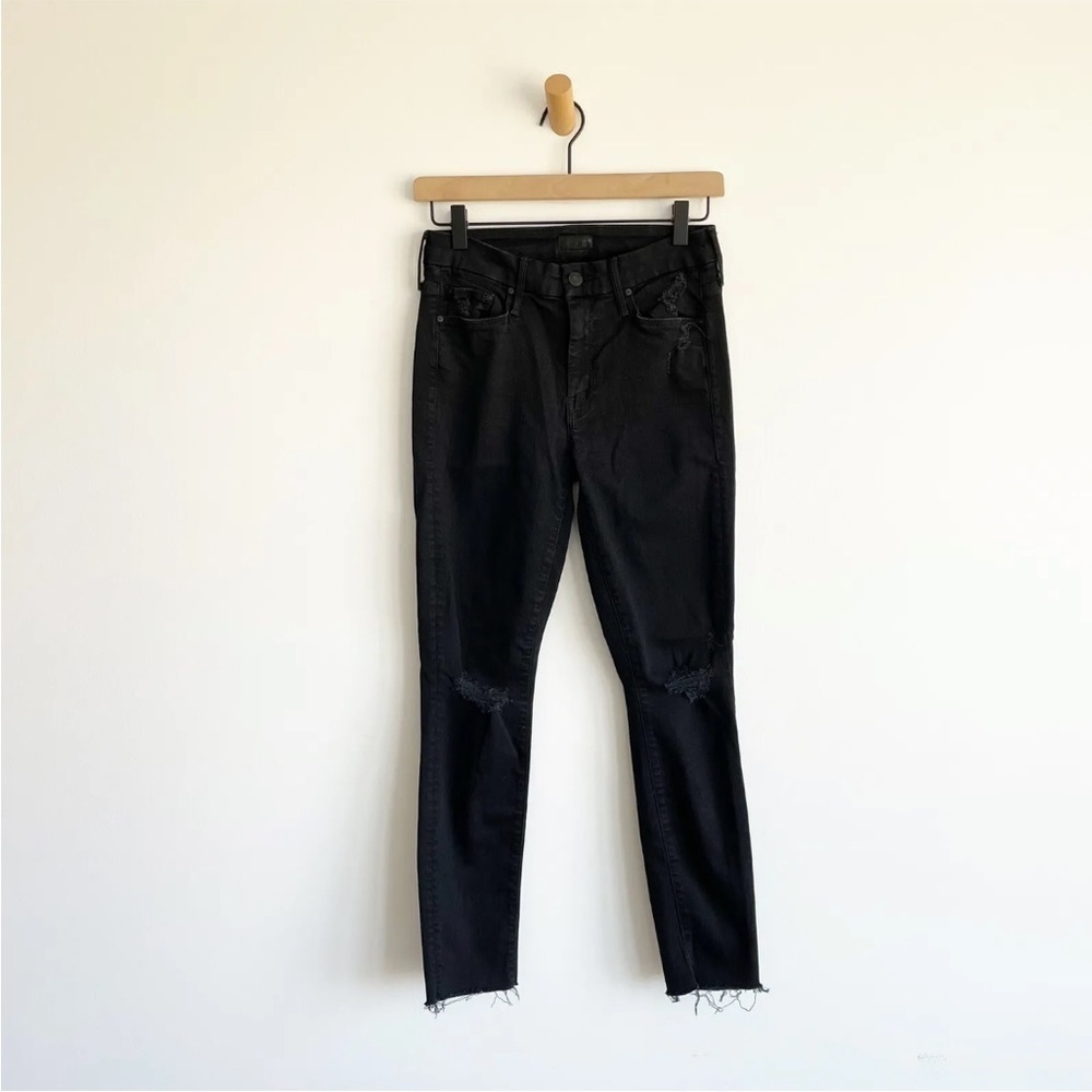 Mother Distressed Looker Ankle Fray Women's Black Skinny Jeans Size 26